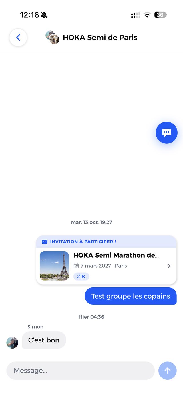 Une invitation dans la messagerie